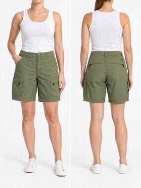 REI Sahara Cargo Shorts Women's 10 Olive Green 100% Nylon Hiking Utility UPF 50+